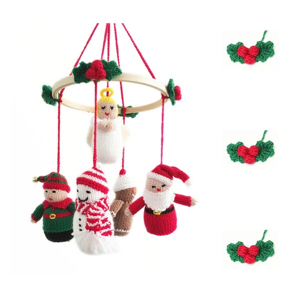 Christmas Mobile Decor Knitting Pattern Santa Snowman Angel Nursery Mobile Toy Decoration Xmas Elf Gingerbread Man Knitting Pattern Gift