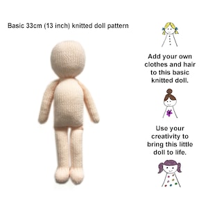 Basic Doll Knitting Pattern 33cm (13 inch) Doll Body Base Worked Flat on Two Needles