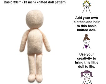 Basic Doll Knitting Pattern 33cm (13 inch) Doll Body Base Worked Flat on Two Needles