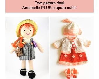 Le modèle de tricot pour poupée d'écolière Annabelle est travaillé à plat sur deux aiguilles
