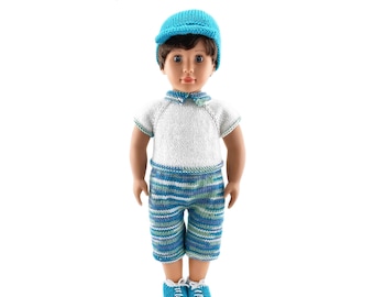 18 Inch Doll Outfit Knitting Pattern: 'Kenny' Shorts, Sweater, Cap, Shoes (PDF Pattern)