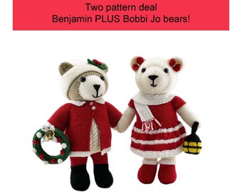 Bobbi Jo AND Benjamin Bear Knitting Patterns Worked Flat on Two Needles Instant Download