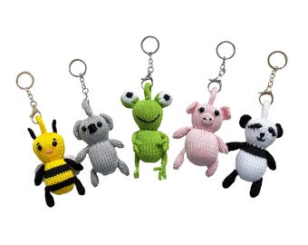 Animal Key Charms Knitting Pattern PDF: Bee, Koala, Frog, Pig, Panda