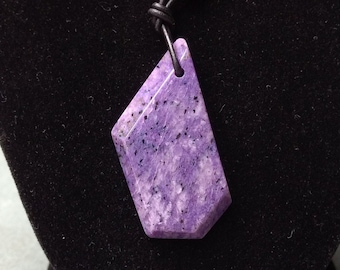 Charoite Pendant Adjustable Leather Necklace Handmade by Chris Hay
