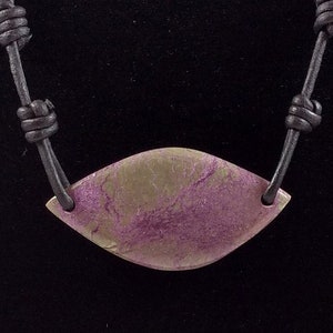 Purpurite Pendant Adjustable Leather Necklace Handmade by Chris Hay