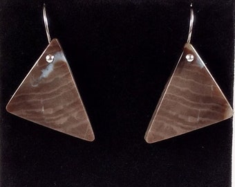 Petrified Wood and Sterling Silver Earrings Handmade by Chris Hay