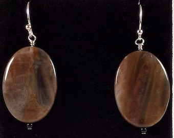 Petrified Wood and Sterling Silver Earrings Handmade by Chris Hay