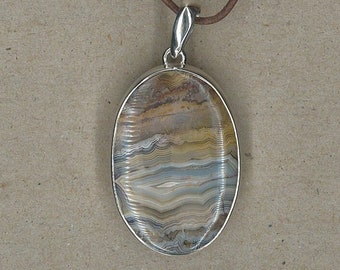 Crazy Lace Agate Pendant Adjustable Leather Necklace Handmade by Chris Hay