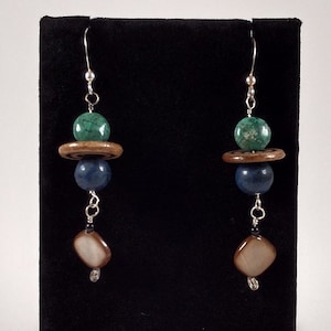 Variscite, Horn, Lapis, Black Onyx, and Shell Earrings Handmade by Chris Hay