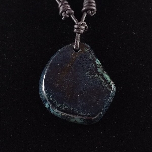 Vivianite Pendant Adjustable Leather Necklace Handmade by Chris Hay