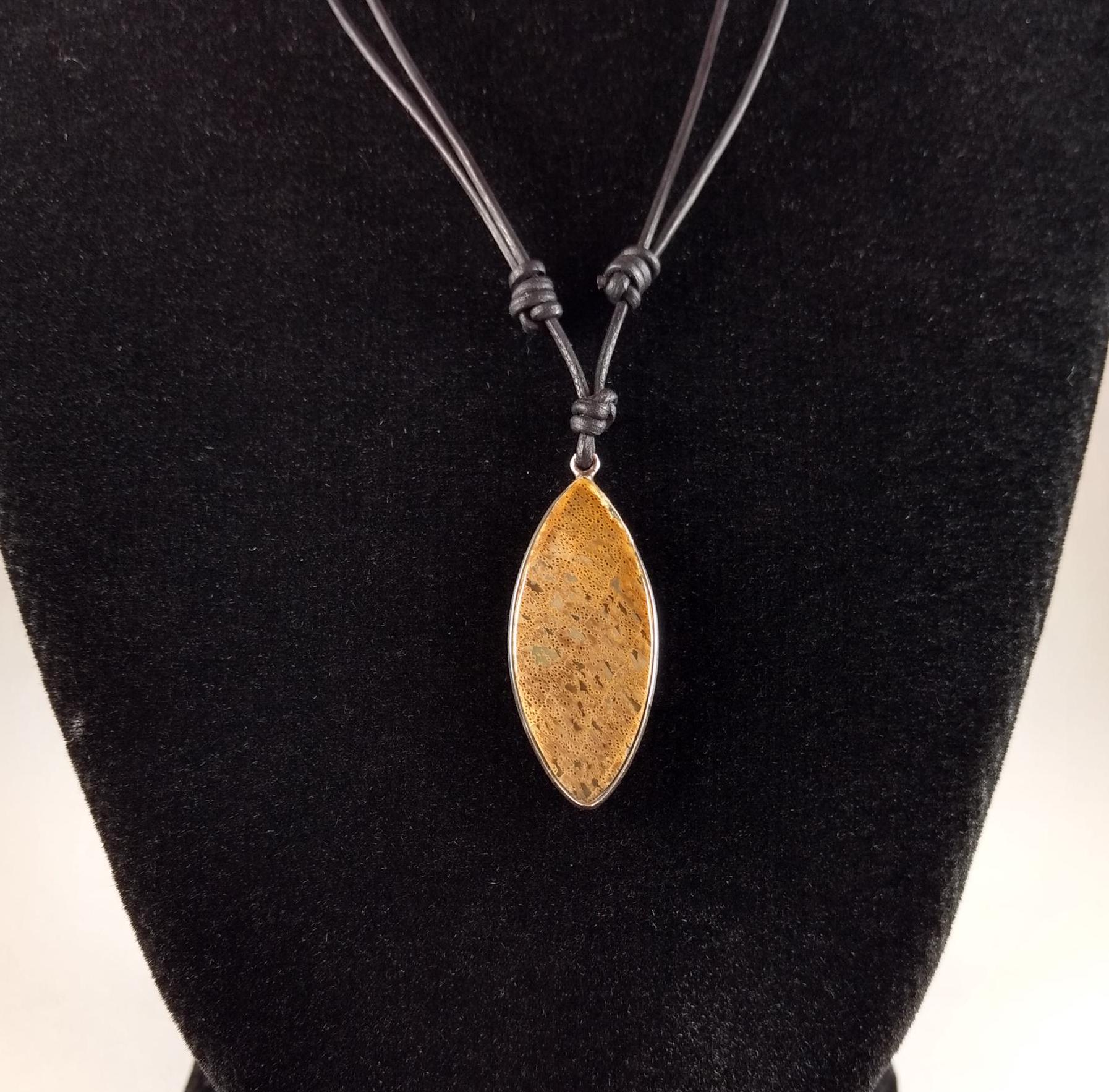 Matching Pair of Petrified Palm Wood Pendants Adjustable Leather
