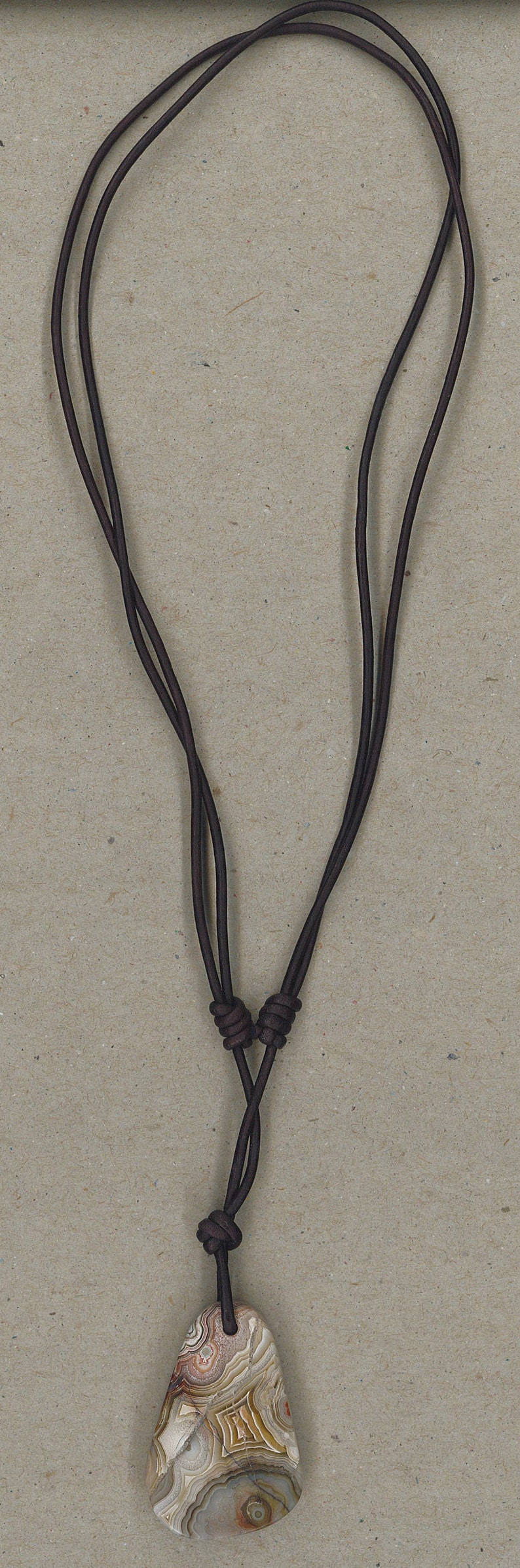 Crazy Lace Agate Pendant Adjustable Leather Necklace Handmade by Chris Hay