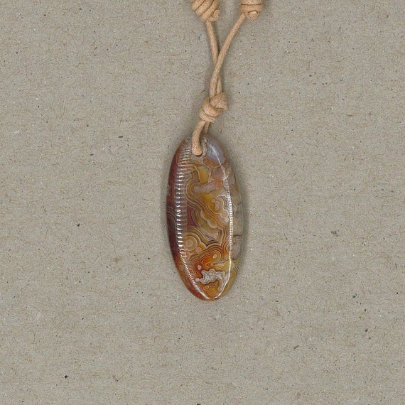 Crazy Lace Agate Pendant Adjustable Leather Necklace Handmade by Chris Hay