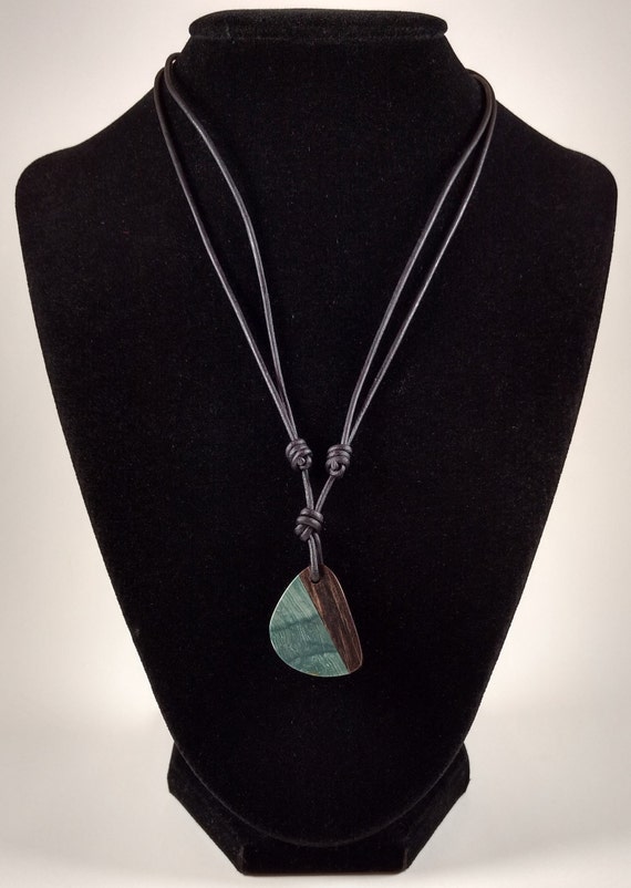 Petrified Wood Pendant Adjustable Leather Necklace Handmade by