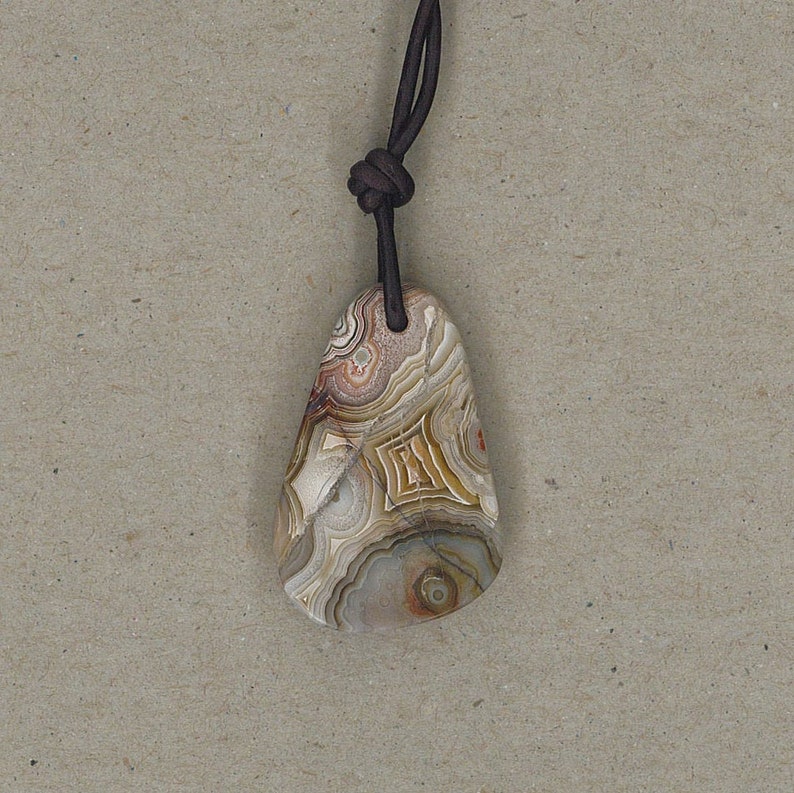 Crazy Lace Agate Pendant Adjustable Leather Necklace Handmade by Chris Hay