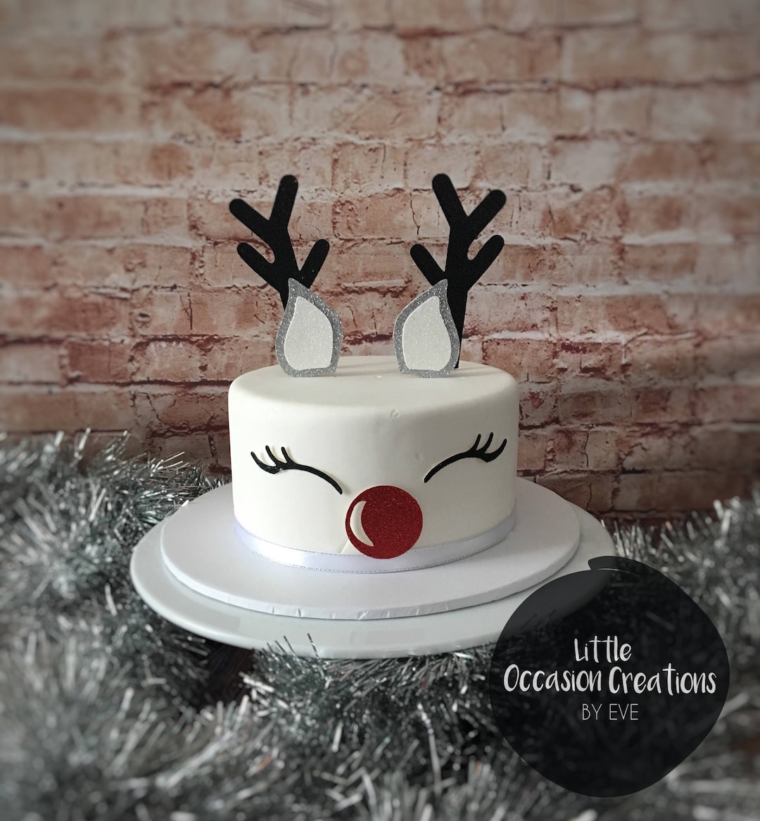 Rudolph Cake Topper: Glitter Christmas Cake Decoration - Etsy