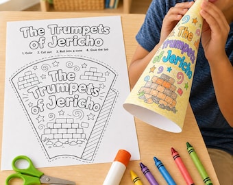 Trumpets of Jericho Craft, Printable Walls of Jericho Bible Craft for Kids