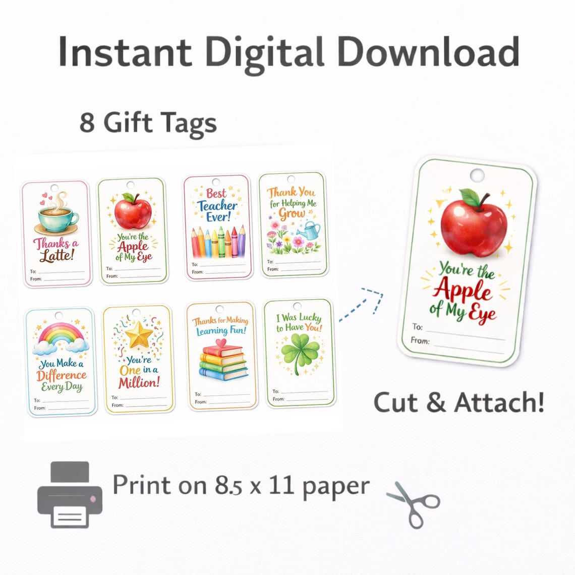 Teacher Gift Tags Printable Bundle PDF | 8 Tags | Teacher Appreciation ...