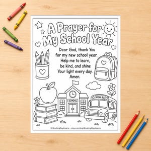 Back to School Prayer Coloring Page, Printable School Year Bible Sheet for Kids, Sunday School Coloring Sheets