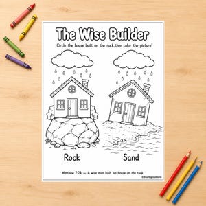 Wise Builder Activity Sheet, Printable Wise and Foolish Builder Bible Craft, Sunday School Coloring Sheets