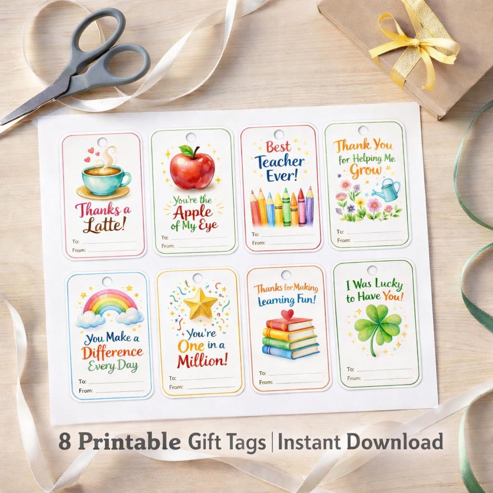 Teacher Gift Tags Printable Bundle PDF | 8 Tags | Teacher Appreciation ...