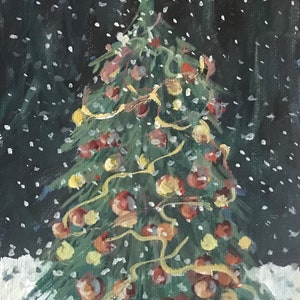Christmas tree painting   original oil Painting 7 x 5’’