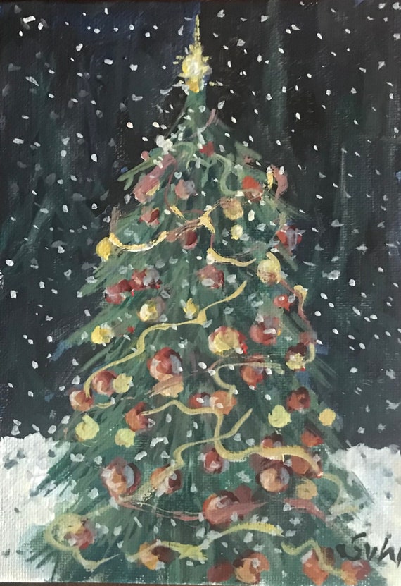 Christmas Tree Painting Original Oil Painting 7 X 5'' - Etsy
