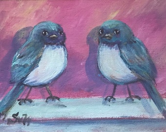 Blue lovebirds   Original  Painting ,birds painting ,5 x 7”,original art