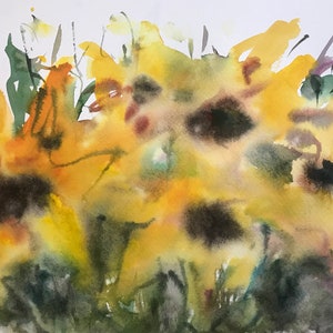 Yellow Sunflowers Painting Original Abstract  Watercolour  Floral Painting 12 x 9”
