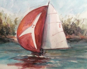 Sailing Painting, Regatta Painting ,Sailboat, Bermuda,    Painting Original Watercolour Art,9 x 12”