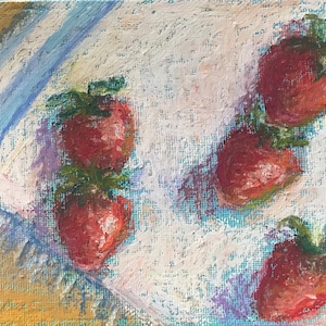 Strawberries Painting Original Oil pastels Painting 5 x 7’’