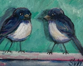 Blue lovebirds   Original  Painting ,birds painting ,5 x 7”,original art