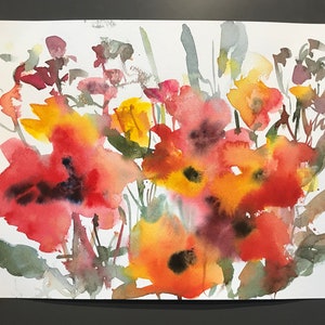 Flowers Painting Original Poppies Abstract  Watercolour  Floral Painting 12 x 9”