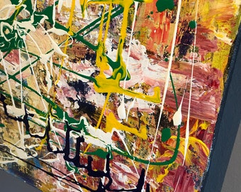 黄色の抽象画 オリジナル絵画 滴るオリジナル抽象画 36 x 24