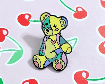 Bunter Patchwork Teddybär Emaille Pin Art für psychische Gesundheit kawaii Accessoires niedliche Pastell Goth ästhetische Stifte für Ita Bag Taschenanhänger