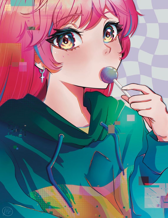 Art Print Anime Girl Manga Kawaii Girl Glitch Art - Etsy Art Print Anime Girl Manga Kawaii Girl Glitch Art - Etsy
