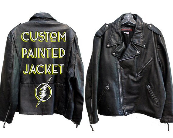 Custom Painted Leather Jacket Mens Black Xl Personalized Bespoke