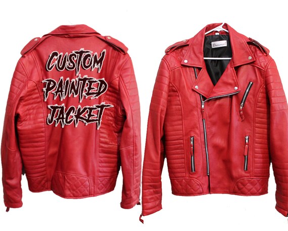 Custom Painted Leather Jacket Mens Red Xl Personalized Bespoke