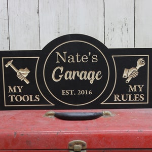 Custom Garage Personalized Sign For Dads workshop Personable with name and carved wood