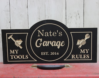 Custom Garage Personalized Sign For Dads workshop Personable with name and carved wood