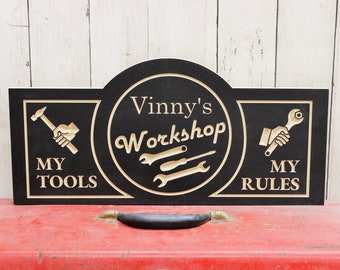 Workshop Sign Customized Shop Sign  | Personalized Garage | Workshop Sign  | Garage Shop Sign | Gift for Him Dads  | Man Cave Gifts | Custom