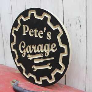 Personalized Garage Sign with Name Carved Wood Circle Sign image 4