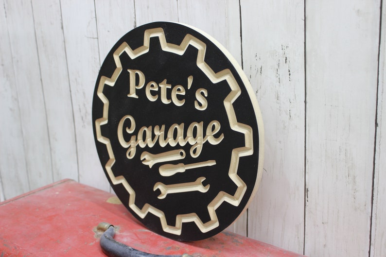 Personalized Garage Sign with Name Carved Wood Circle Sign image 4