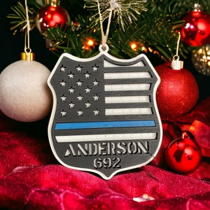Personalized Police Ornament Badge Blue Line