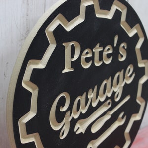 Personalized Garage Sign with Name Carved Wood Circle Sign image 6