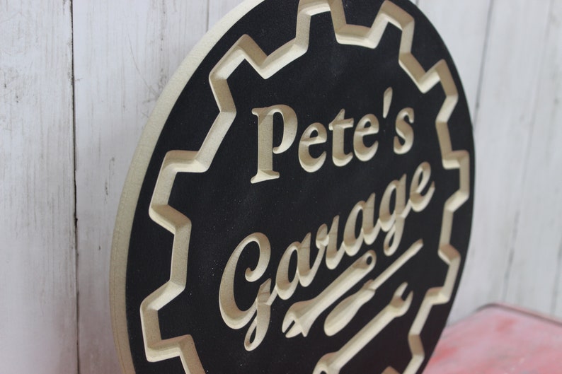 Personalized Garage Sign with Name Carved Wood Circle Sign image 6