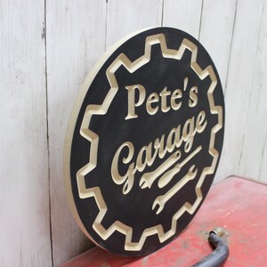 Personalized Garage Sign with Name Carved Wood Circle Sign image 5