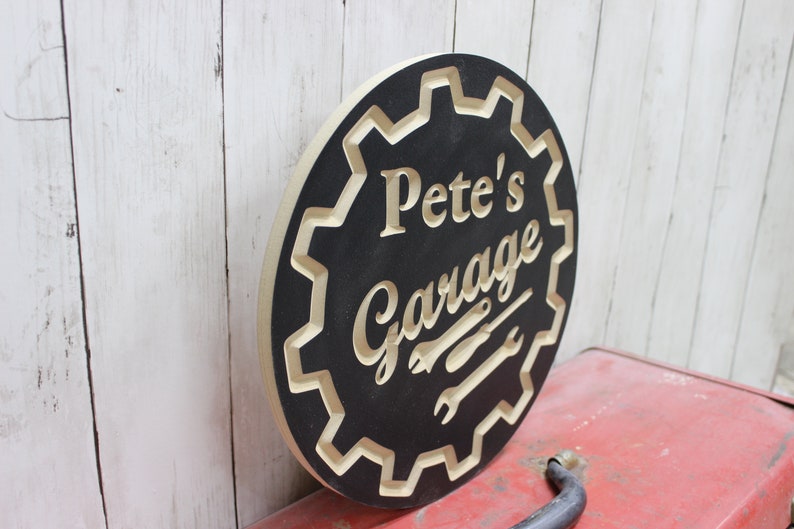 Personalized Garage Sign with Name Carved Wood Circle Sign image 5