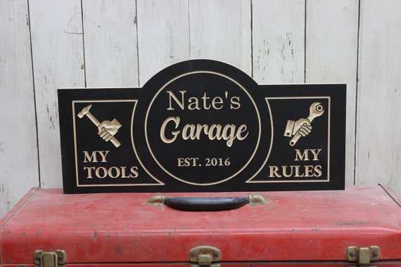 Custom Garage Personalized Sign For Dads workshop Personable with name and carved wood