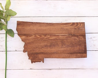 Montana State Wooden Shaped Sign Wall Art Decor Cutout Handmade Gift With Rustic Reclaimed Wood with  Pallets